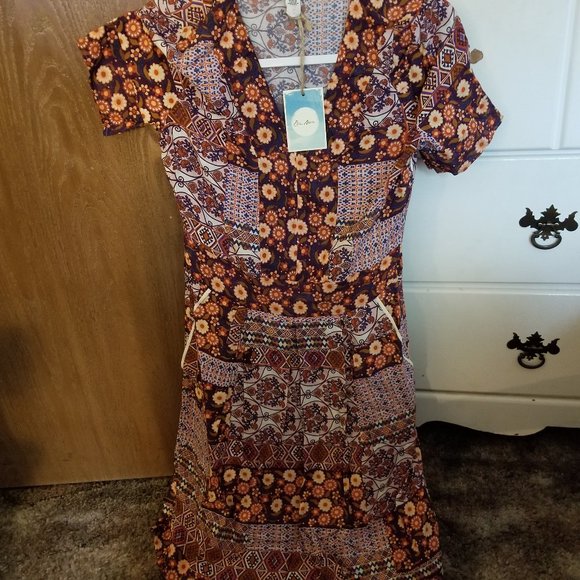 Ella Moon Women's Orange/Purple Floral V-Neck Boho Summer Mini Dress XS NWT - Picture 1 of 4